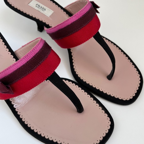 Prada Designer Black Mule Kitten Heel with Pink & Red Ribbon and Bow IT 36 - Picture 6 of 11